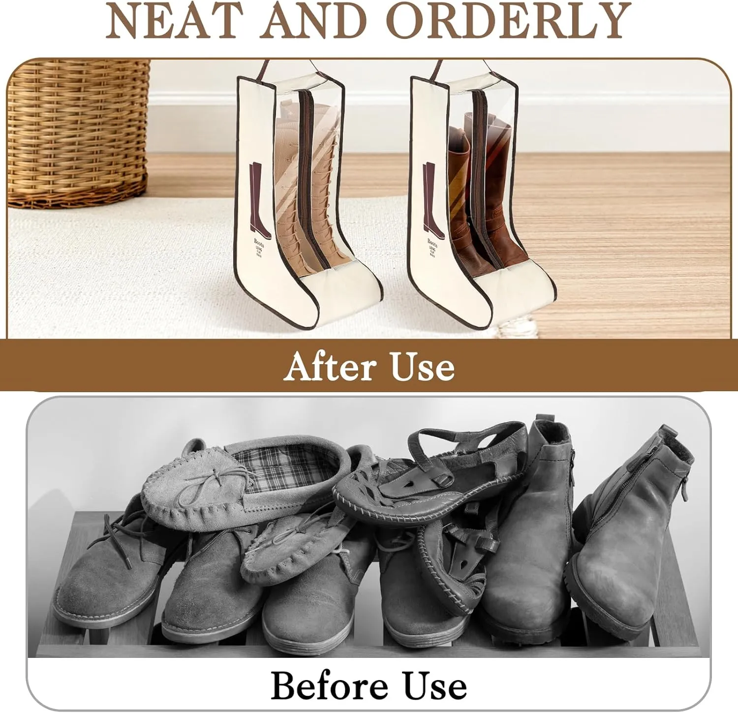 2 Set Boot Storage Bag, Portable Boots Protector Bag Dust Proof Travel Shoe Bags with Handle Boots Organizer for Packing Travel and Daily Use(Tall)