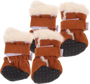 4Pcs Dog Boots Flannelette Warming Foot Covers Durable Slip Dog Paw Protectors for Cold Weather Outdoor Activities Comfortable Secure Fit