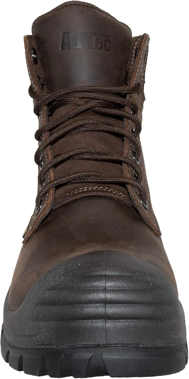 Ad Tec 6" Heavy Duty Waterproof Safety Work Boots For Men - Composite Toe, Durable Leather With Slip Resistant Rubber Outsole