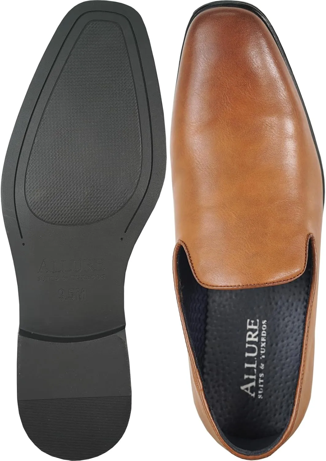 ALLURE-SUITS & TUXEDOS Men Genuine Leather Fashion Dress Shoe AL04 Classic Slip On Loafer Formal Tuxedo for Wedding Prom Party Uniform Formal Event Black Cognac Size from 6 to 16