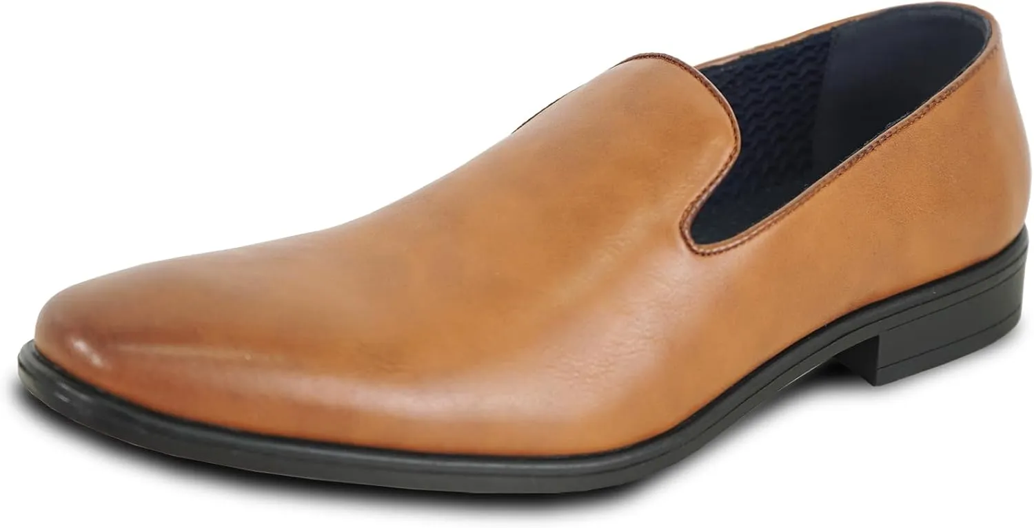 ALLURE-SUITS & TUXEDOS Men Genuine Leather Fashion Dress Shoe AL04 Classic Slip On Loafer Formal Tuxedo for Wedding Prom Party Uniform Formal Event Black Cognac Size from 6 to 16