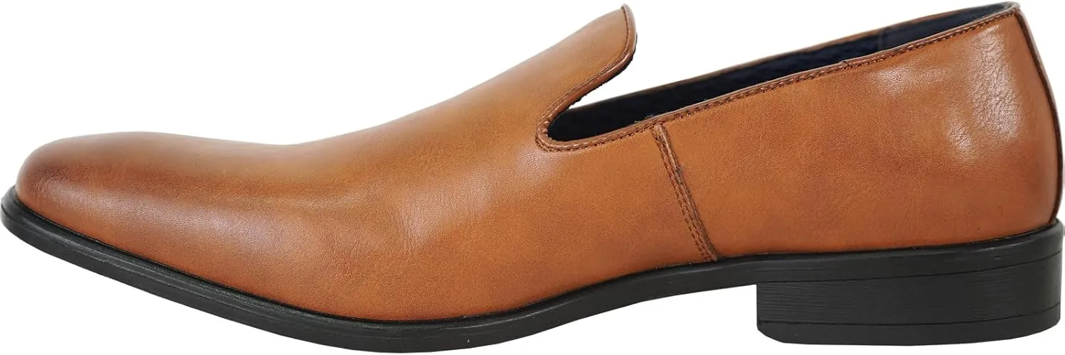 ALLURE-SUITS & TUXEDOS Men Genuine Leather Fashion Dress Shoe AL04 Classic Slip On Loafer Formal Tuxedo for Wedding Prom Party Uniform Formal Event Black Cognac Size from 6 to 16