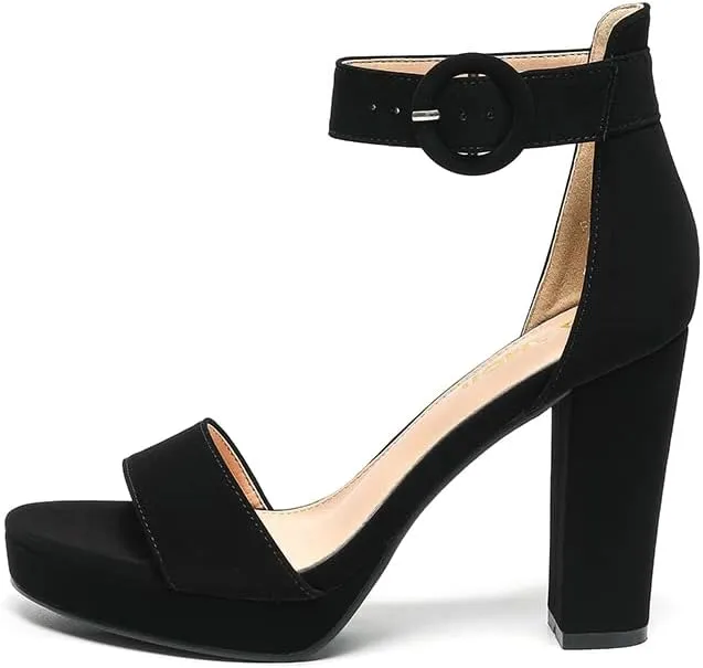 Amoji Women's Chunky Platform Heels 4'' Bowknot Heeled Sandal Wedding With Ankle Strap 302F4