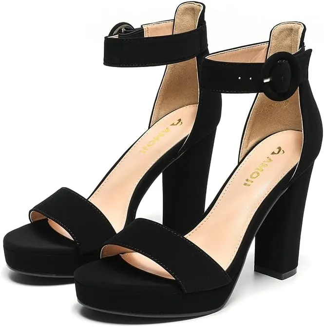 Amoji Women's Chunky Platform Heels 4'' Bowknot Heeled Sandal Wedding With Ankle Strap 302F4