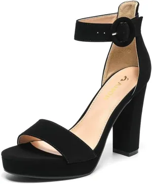 Amoji Women's Chunky Platform Heels 4'' Bowknot Heeled Sandal Wedding With Ankle Strap 302F4