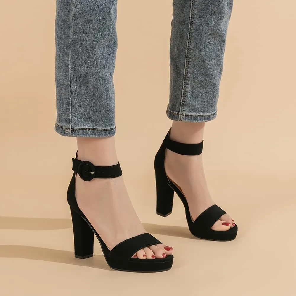 Amoji Women's Chunky Platform Heels 4'' Bowknot Heeled Sandal Wedding With Ankle Strap 302F4