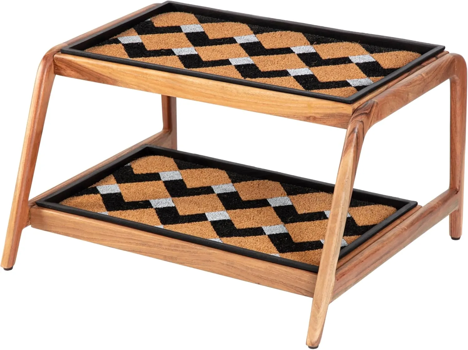 Anji Mountain 2-Tier Solid Wood Boot/Shoe Stand with Natural Rubber tray and coir insert, Fits 4 Pair (26.5"x22"x 15"), Natural