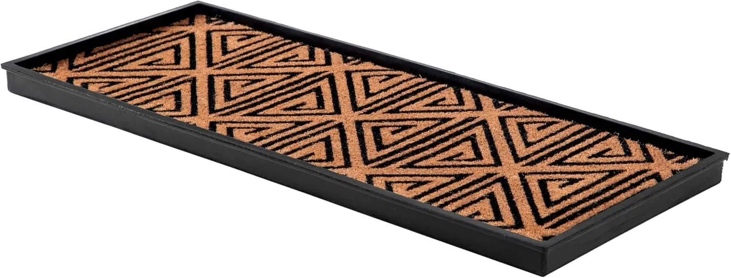 Anji Mountain Rubber Boot/Shoe Tray with Coir, Fits 3 Pair (34.5"" Wide), Tan and Black Tribal Insert (AMB0BT3F-013)