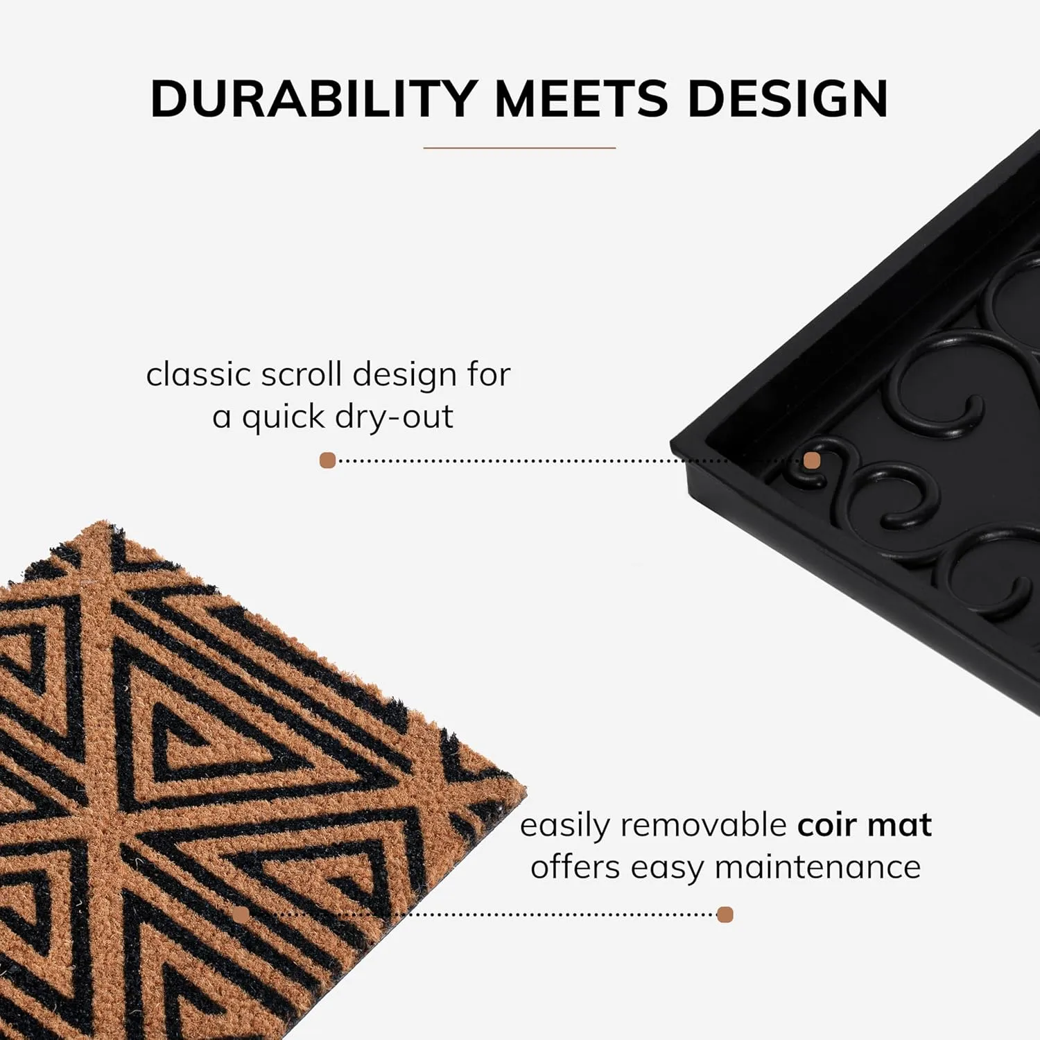 Anji Mountain Rubber Boot/Shoe Tray with Coir, Fits 3 Pair (34.5"" Wide), Tan and Black Tribal Insert (AMB0BT3F-013)