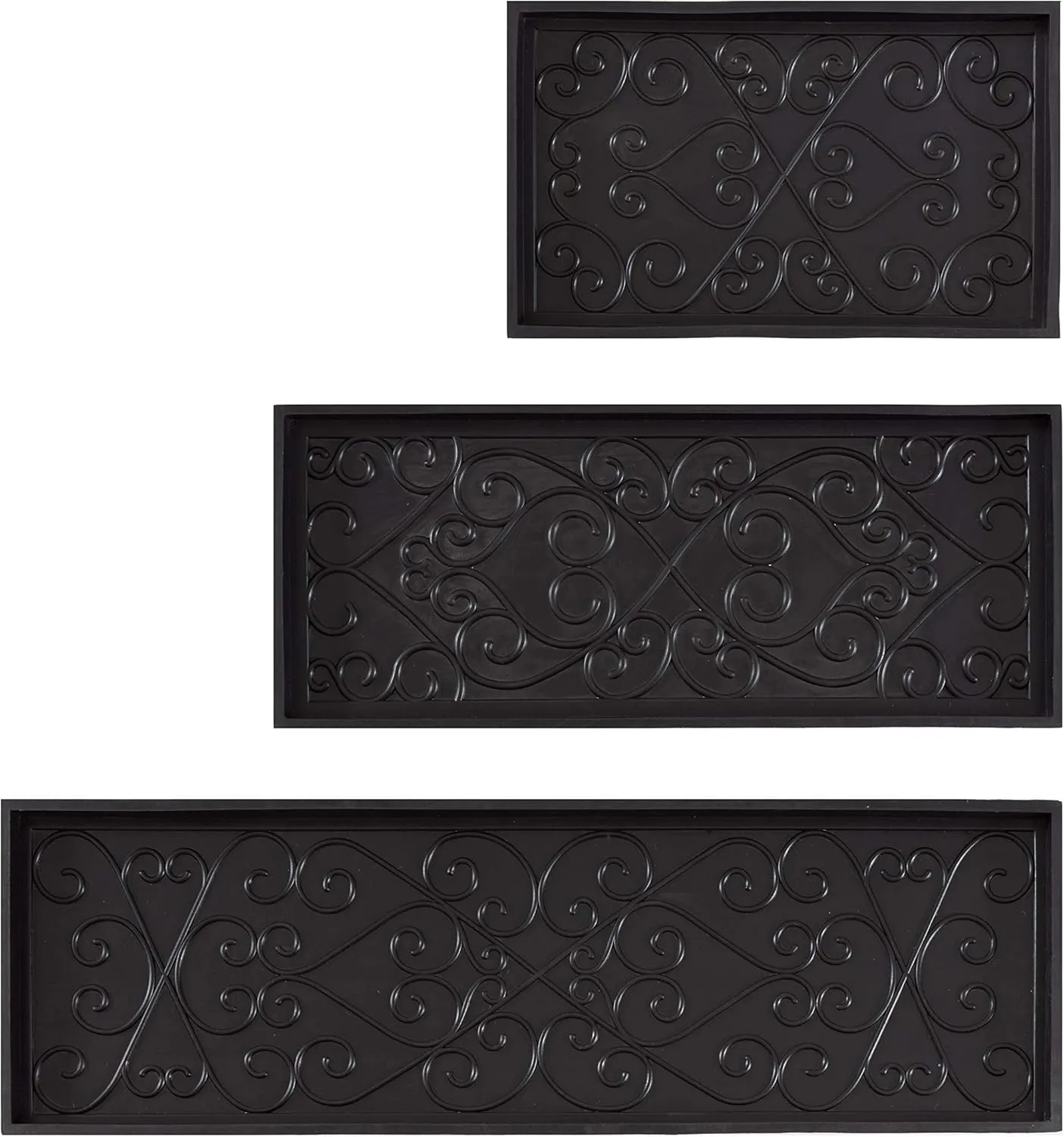 Anji Mountain Rubber Boot/Shoe Tray with Coir, Fits 3 Pair (34.5"" Wide), Tan and Black Tribal Insert (AMB0BT3F-013)