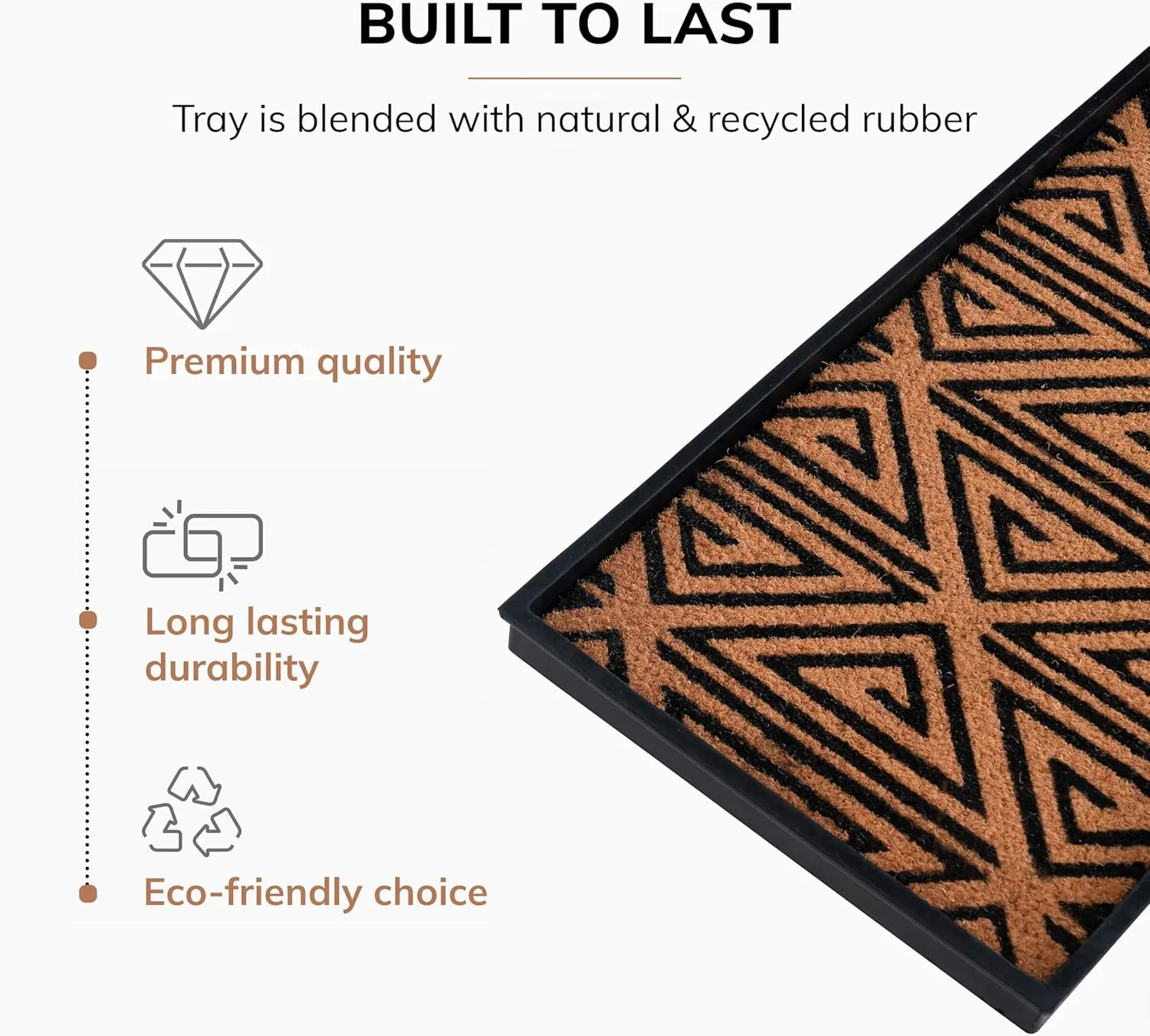 Anji Mountain Rubber Boot/Shoe Tray with Coir, Fits 3 Pair (34.5"" Wide), Tan and Black Tribal Insert (AMB0BT3F-013)
