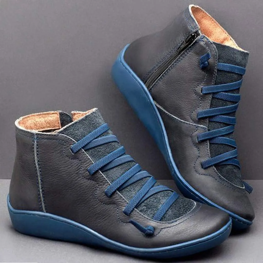 Ankle Boots for Women Low Heel,Women's Fashion Sneakers Ankle Booties Casual Leather Lace up Ankle Boots Walking Shoes