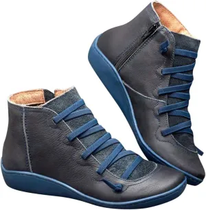 Ankle Boots for Women Low Heel,Women's Fashion Sneakers Ankle Booties Casual Leather Lace up Ankle Boots Walking Shoes