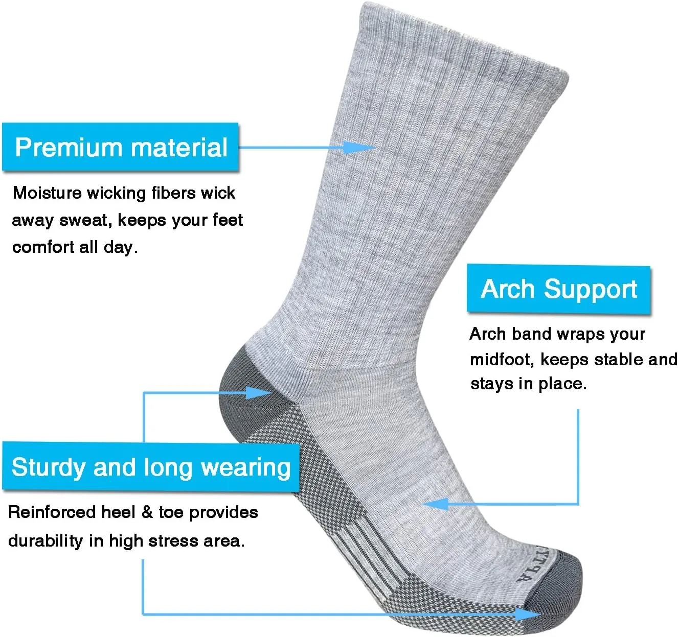 APTYID Men's Moisture Wicking Cushioned Crew Work Boot Socks (4-6 Pairs)