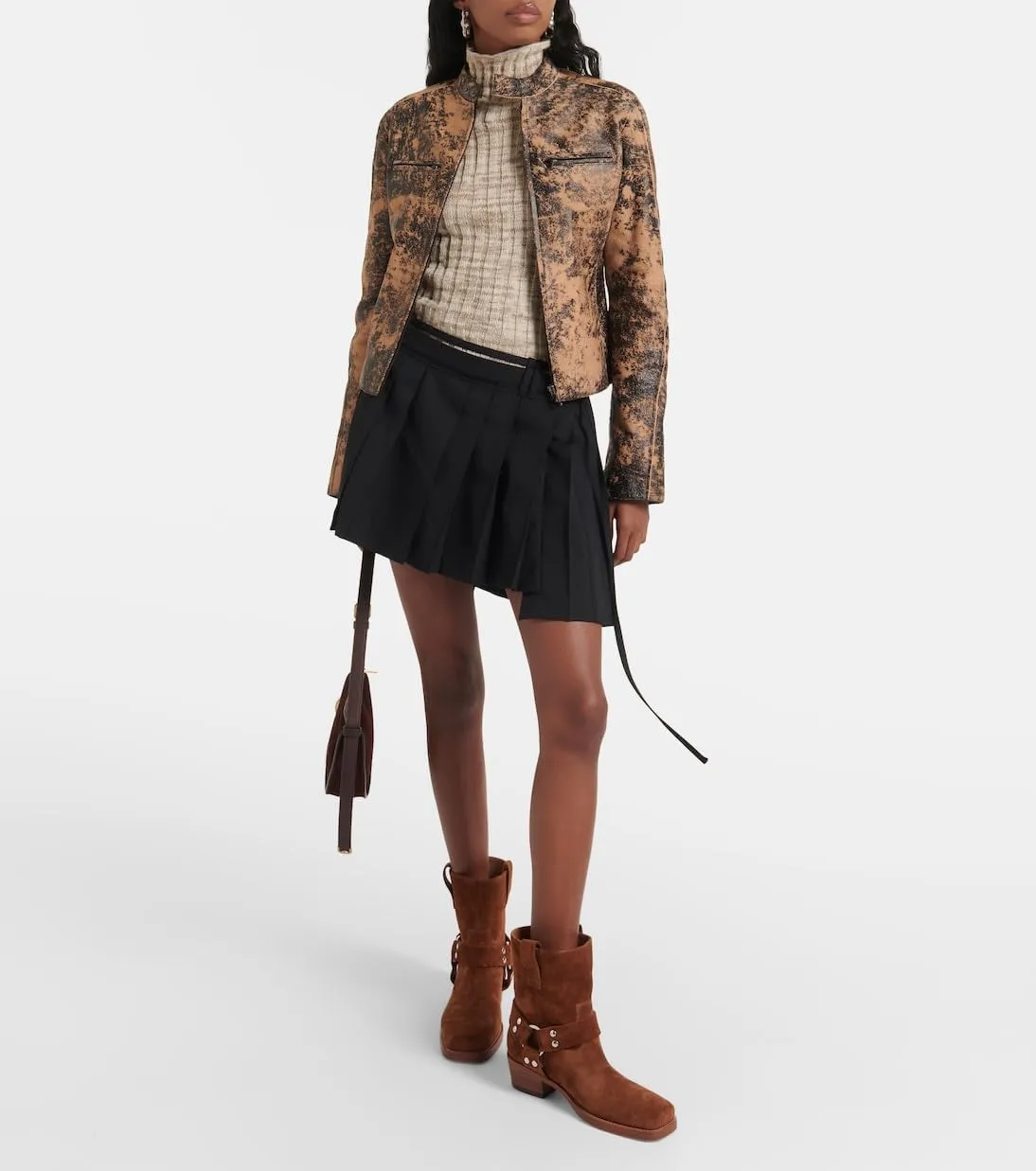 Arqa Suede Biker Boots for Women Square Toe Chunky Heel Studded Riding Ankle Boot Buckled Strap Motorcycle Booties