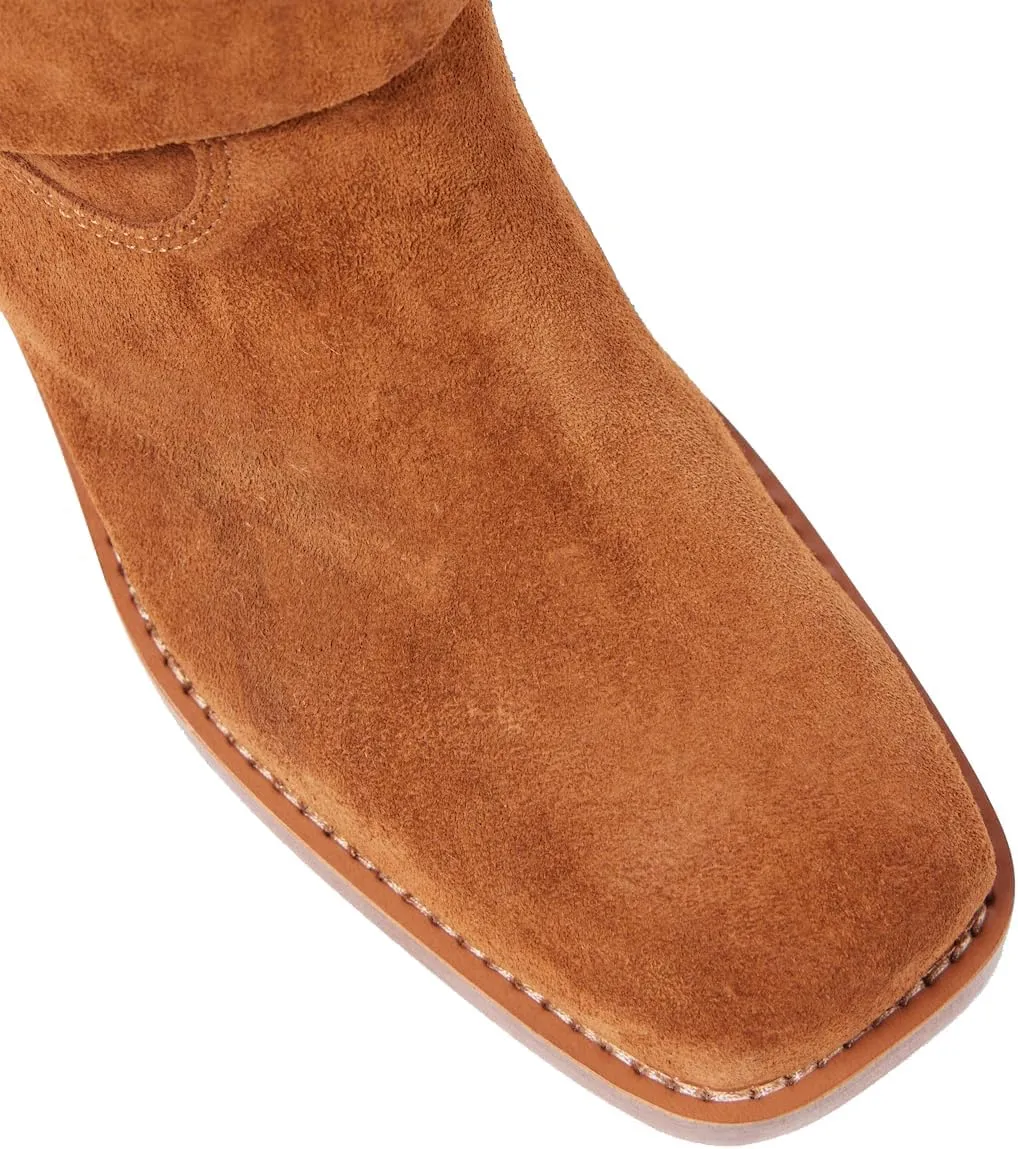 Arqa Suede Biker Boots for Women Square Toe Chunky Heel Studded Riding Ankle Boot Buckled Strap Motorcycle Booties