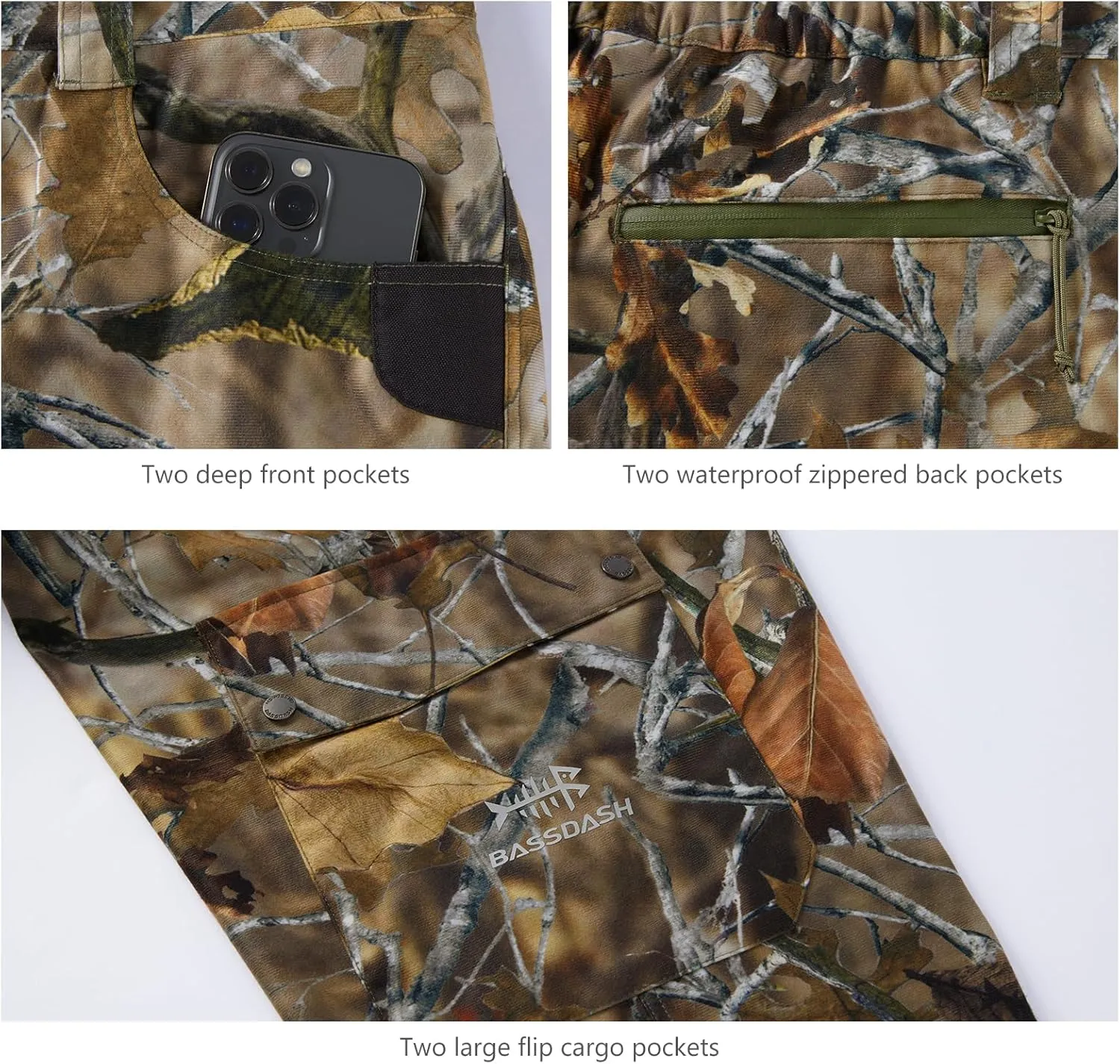 BASSDASH Walker Men’s Waterproof Breathable Hunting Pants with Silent Outer Fabric for Fishing Turkey Upland