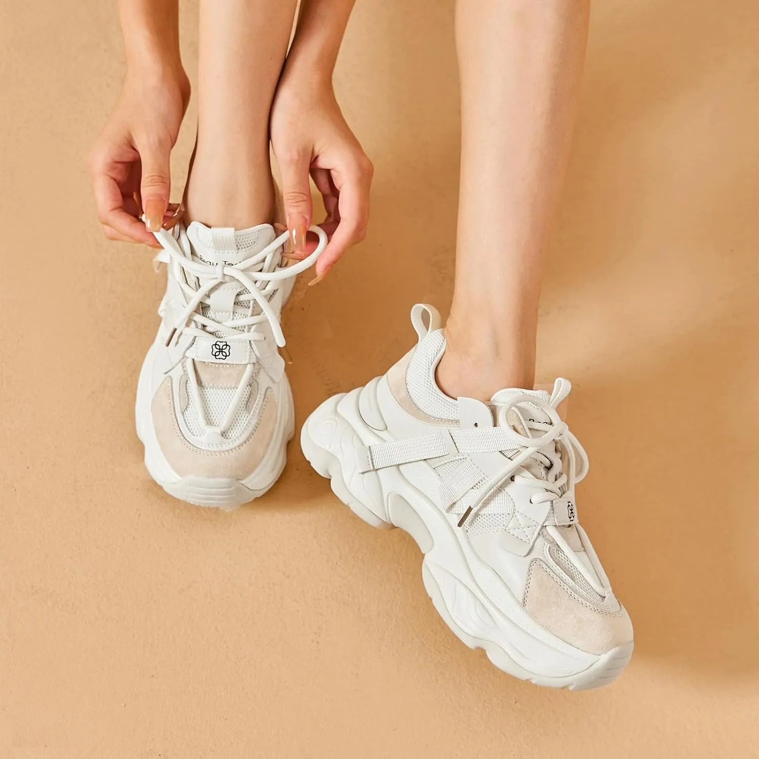 BEAU TODAY Chunky Sneakers for Women Dad Sneakers for Women Platform Lace Up Fashion Comfortable Casual Sneakers for Walking