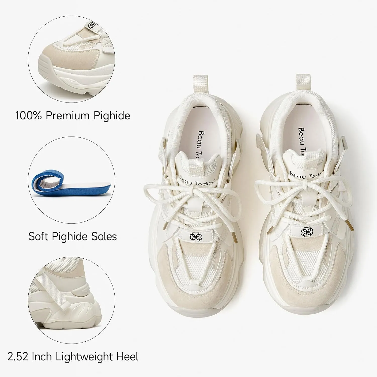 BEAU TODAY Chunky Sneakers for Women Dad Sneakers for Women Platform Lace Up Fashion Comfortable Casual Sneakers for Walking