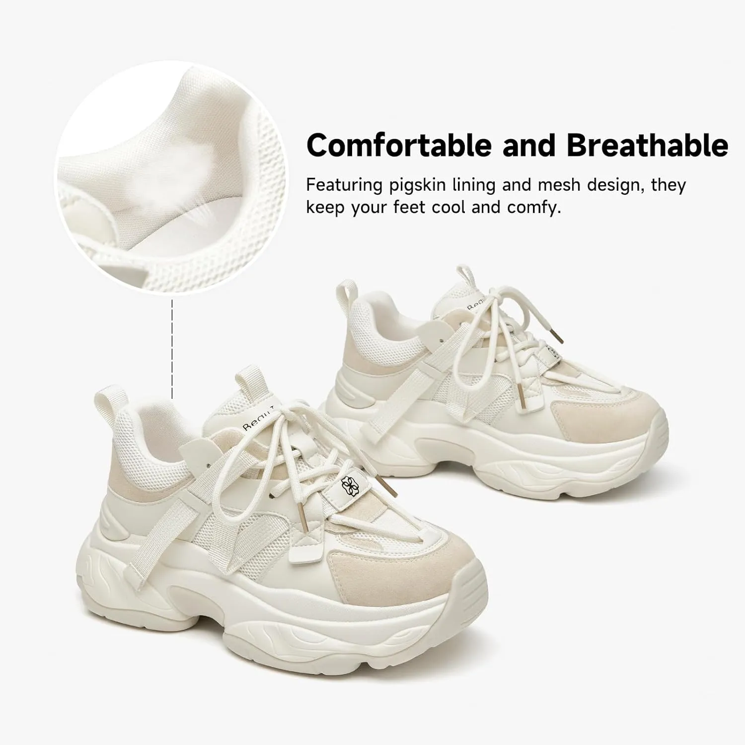 BEAU TODAY Chunky Sneakers for Women Dad Sneakers for Women Platform Lace Up Fashion Comfortable Casual Sneakers for Walking