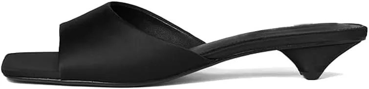Beauty Cry Womens Mule Heels Stain Chunky Kitten Square Toe Slide Sandal Heels