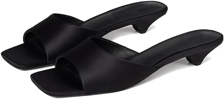 Beauty Cry Womens Mule Heels Stain Chunky Kitten Square Toe Slide Sandal Heels