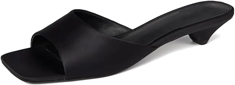 Beauty Cry Womens Mule Heels Stain Chunky Kitten Square Toe Slide Sandal Heels