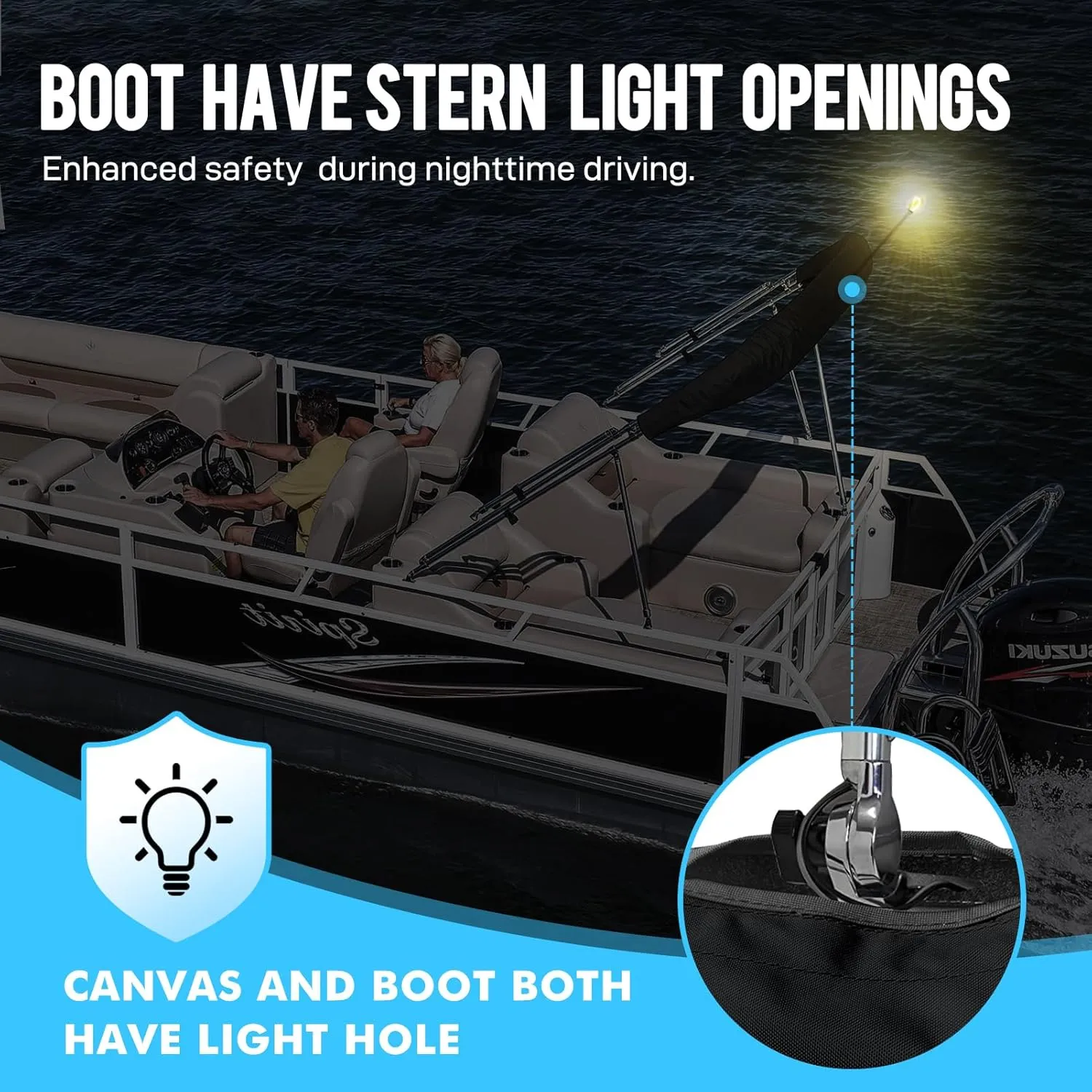 Bimini Top Storage Boot Cover with Light Hole, 4 Bow 91"-96" W, Durable Heavy Duty Waterproof 900D Marine Grade, Pontoon Bimini Top Replacement Boot, Black