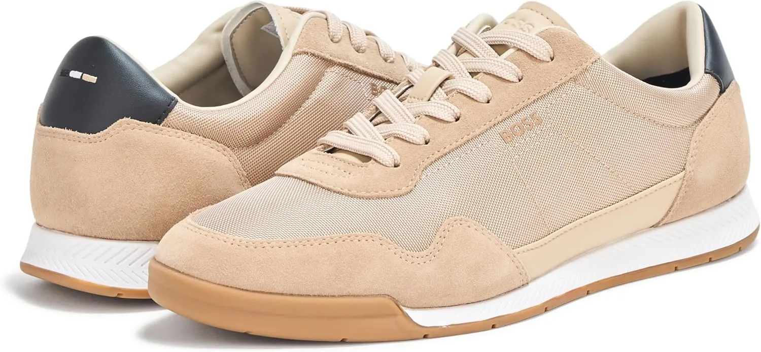 BOSS Men's Titanium Low Profile Leather Sneaker