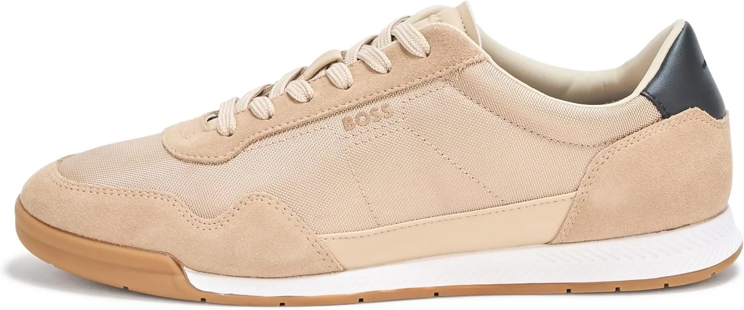 BOSS Men's Titanium Low Profile Leather Sneaker