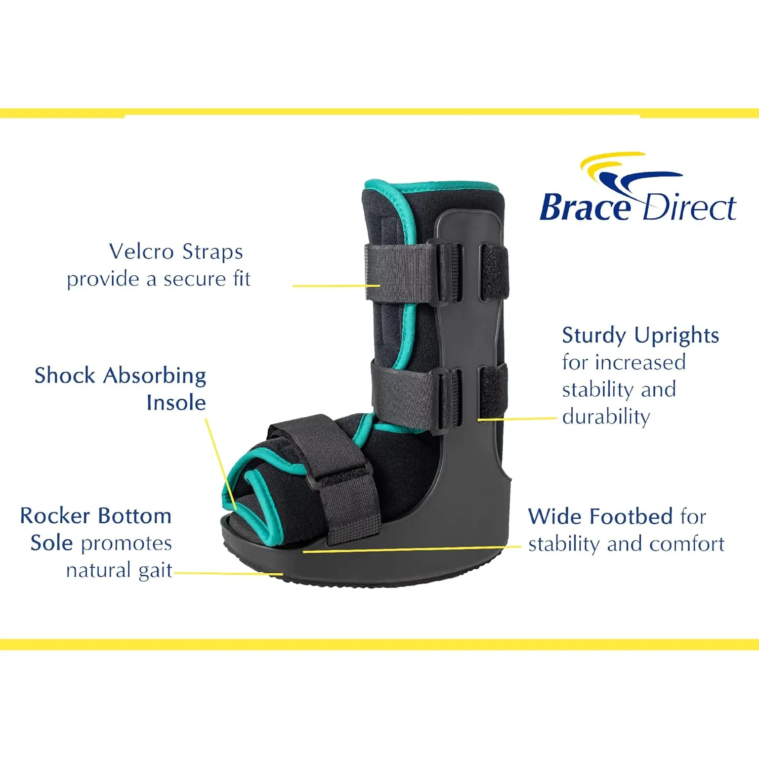 Brace Direct Pediatric Fracture Boot – Kids Medical Walking Boot for Broken Foot, Ankle Sprain & Post-Op, Yellow (Small, up to US Kids 8.5K)