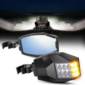 BraveWAY Side View Mirrors with Turn Signal   Work Lights Flood Beam for ATV UTV 1.75"-2", Compatible with Pioneer Polaris RZR Side by Side Can Am X3 Kawasaki Teryx Mule Yamaha Rhino Wolverine
