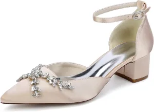 Bridal Shoes Block Heel Pointy Toe Wedding for Bride Sandals Heels for Women Elegant Closed Toe Pump Dressy Ankle Strap Prom Shoes