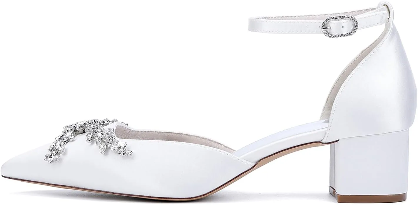 Bridal Shoes Block Heel Pointy Toe Wedding for Bride Sandals Heels for Women Elegant Closed Toe Pump Dressy Ankle Strap Prom Shoes