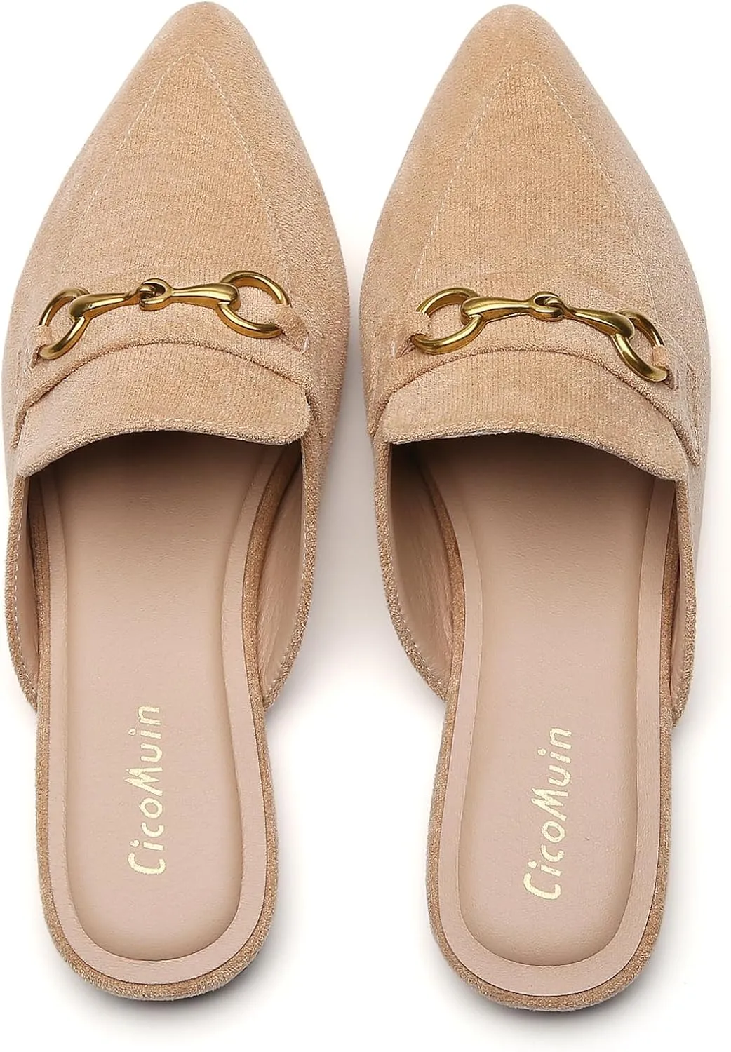 Buckle Mules for Women Pointed Toe Backless Flat Mules Slip on Slides Loafer Shoes