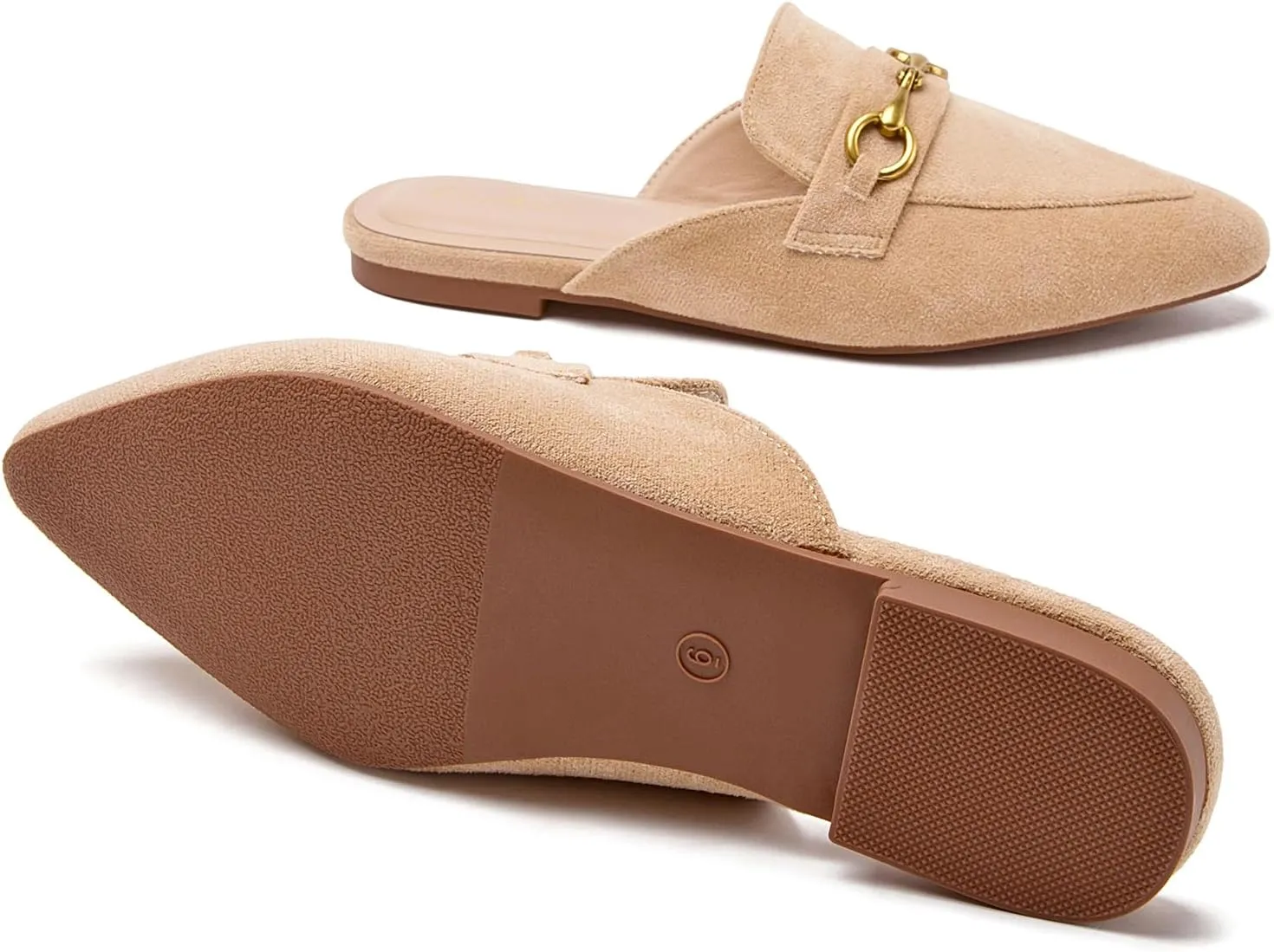 Buckle Mules for Women Pointed Toe Backless Flat Mules Slip on Slides Loafer Shoes