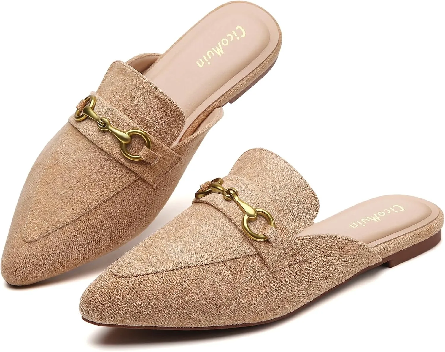 Buckle Mules for Women Pointed Toe Backless Flat Mules Slip on Slides Loafer Shoes