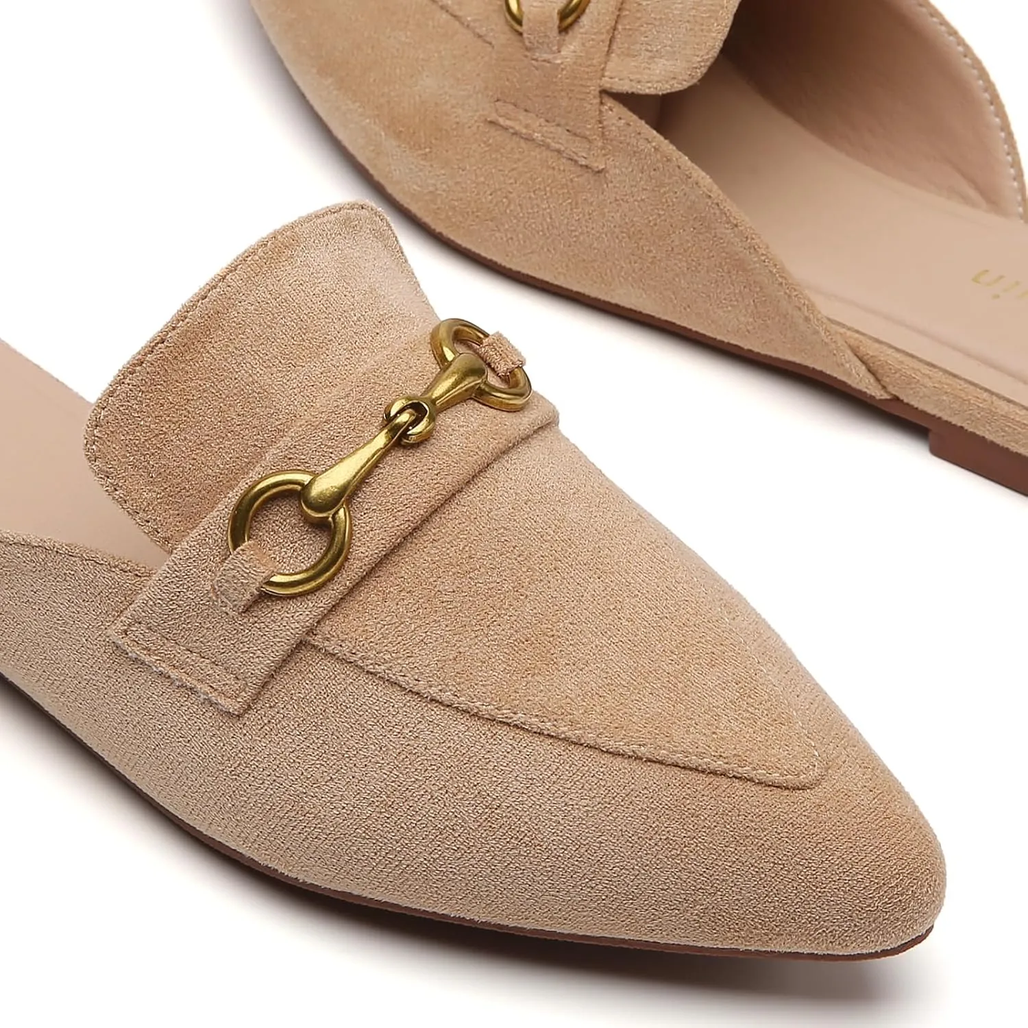 Buckle Mules for Women Pointed Toe Backless Flat Mules Slip on Slides Loafer Shoes