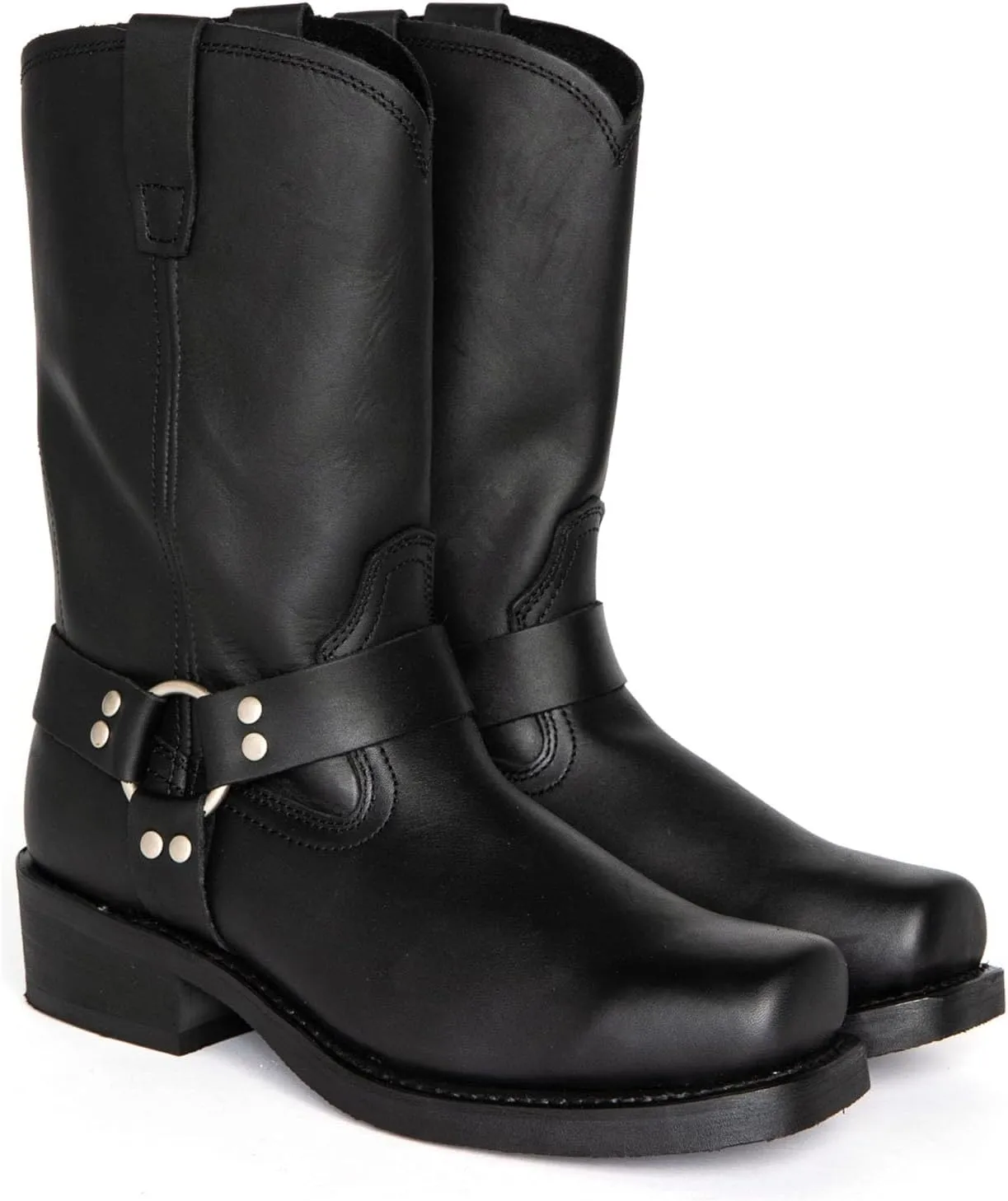 ByErz Cowboy Boots for Men Western Boot Classic with Metal Buckle Square Toe Mid-Calf Boots