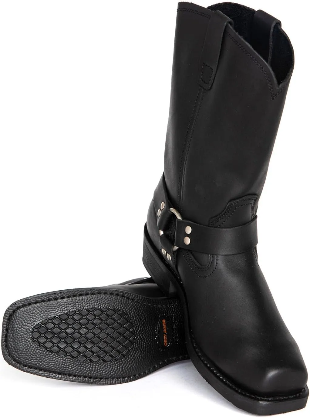 ByErz Cowboy Boots for Men Western Boot Classic with Metal Buckle Square Toe Mid-Calf Boots