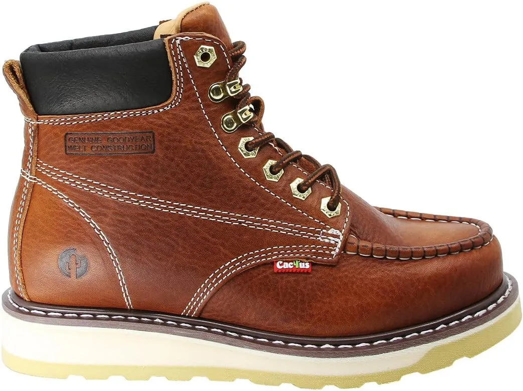 Cactus Men’s 6” Heavy Duty, Soft Toe, Genuine Goodyear Welt, Premium Full Grain Leather, Comfortable, Durable, Oil Resistant, Roofing, Industrial, Construction, Work Boots