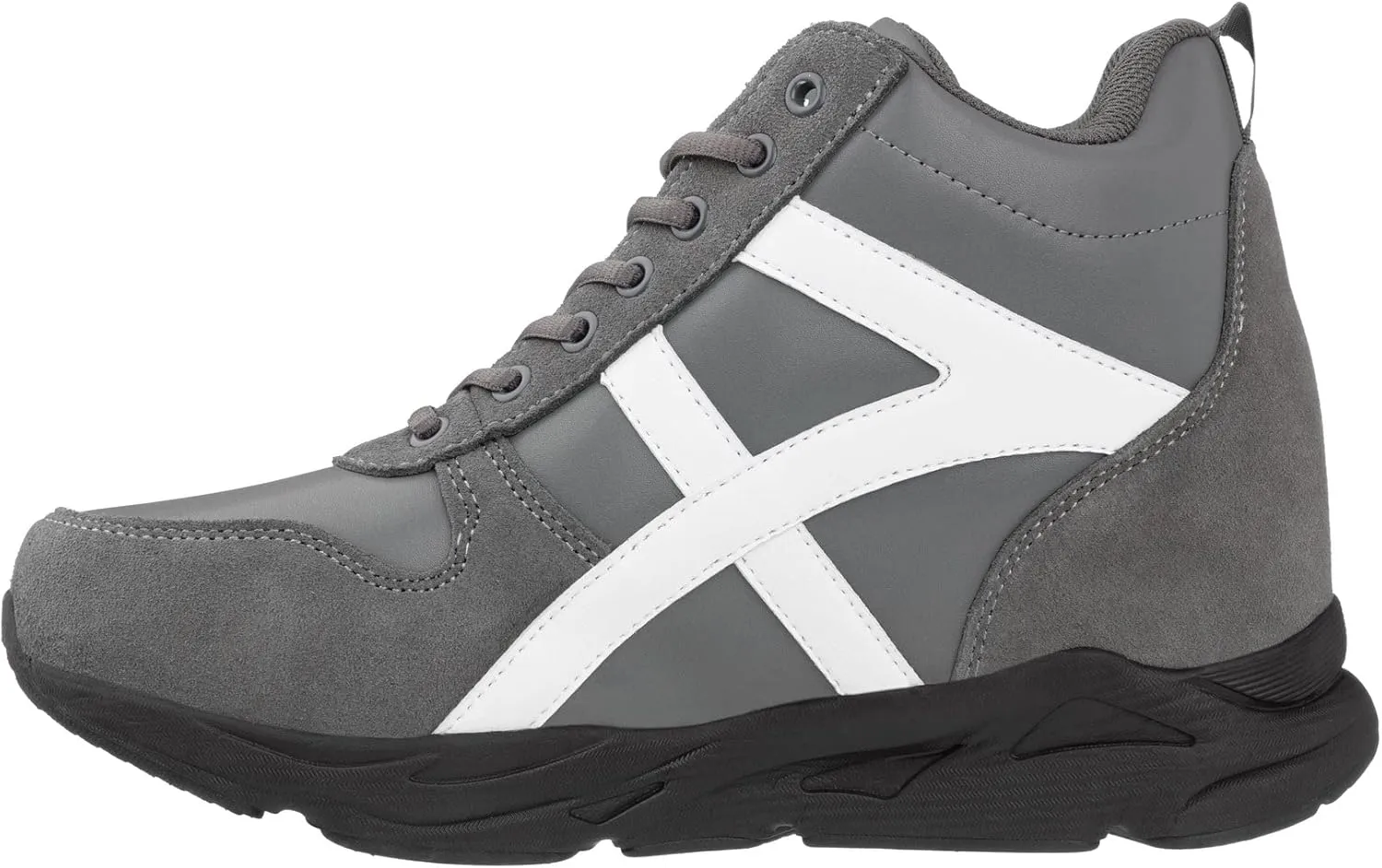 CALTO Men's Invisible Height Increasing Elevator Shoes - Grey/White Lace-up High-Top Hiking Style Sneaker Boots - 3.6 Inches Taller - S22781 - Size 8 D(M) US