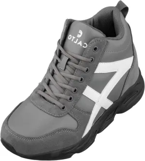 CALTO Men's Invisible Height Increasing Elevator Shoes - Grey/White Lace-up High-Top Hiking Style Sneaker Boots - 3.6 Inches Taller - S22781 - Size 8 D(M) US