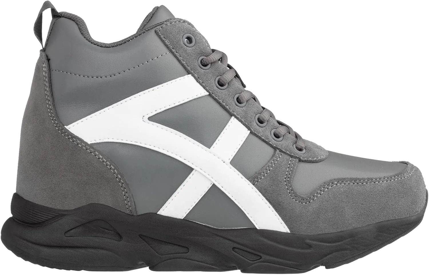 CALTO Men's Invisible Height Increasing Elevator Shoes - Grey/White Lace-up High-Top Hiking Style Sneaker Boots - 3.6 Inches Taller - S22781 - Size 8 D(M) US