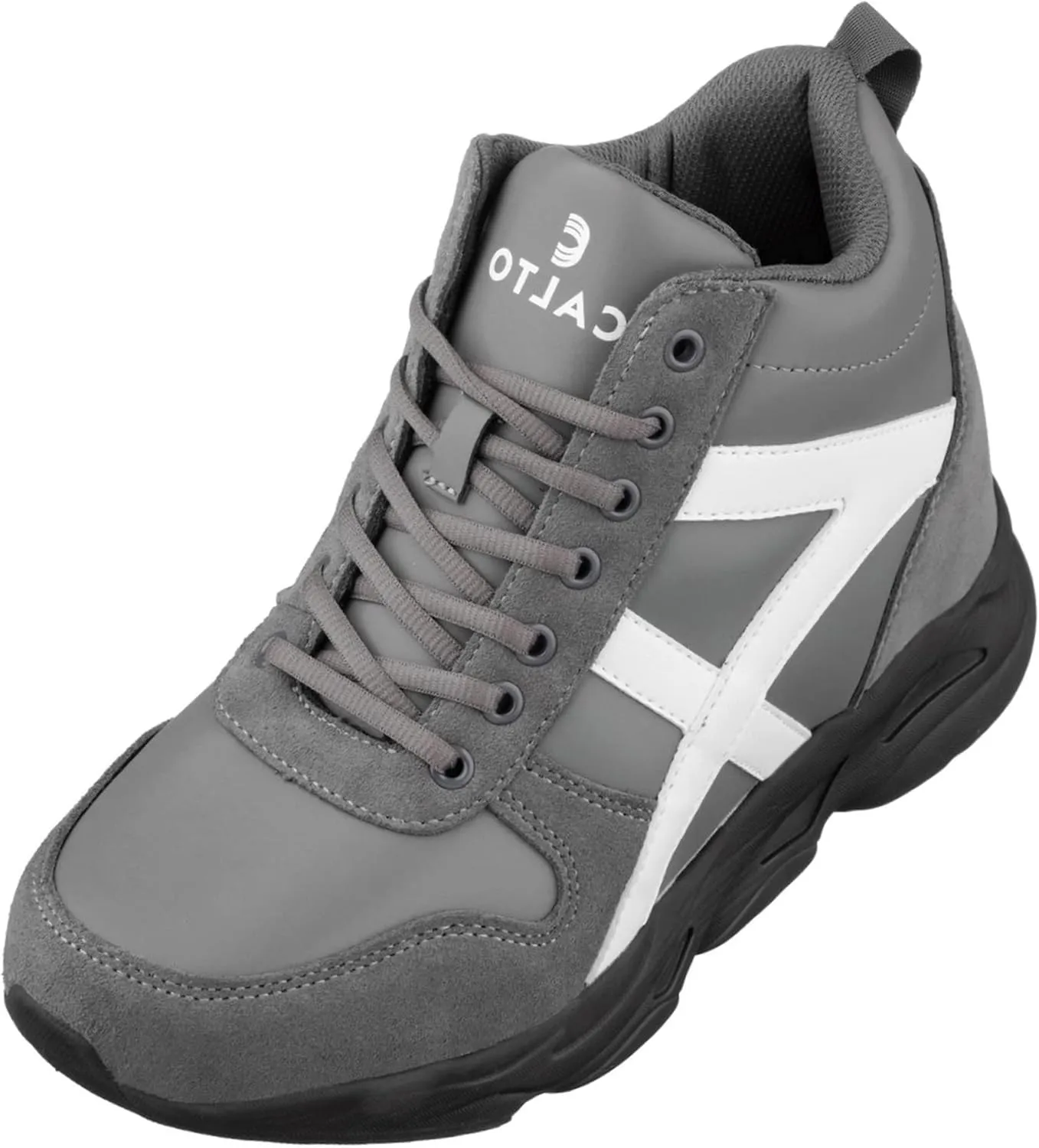 CALTO Men's Invisible Height Increasing Elevator Shoes - Grey/White Lace-up High-Top Hiking Style Sneaker Boots - 3.6 Inches Taller - S22781 - Size 8 D(M) US