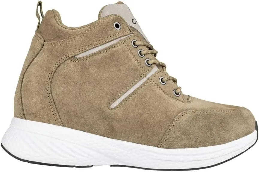 CALTO Men's Invisible Height Increasing Elevator Shoes - Khaki/Grey Fashion High-Top Tech Sneakers - 3.6 Inches Taller - S22819- Size 12 D(M) US