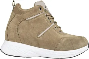 CALTO Men's Invisible Height Increasing Elevator Shoes - Khaki/Grey Fashion High-Top Tech Sneakers - 3.6 Inches Taller - S22819- Size 12 D(M) US