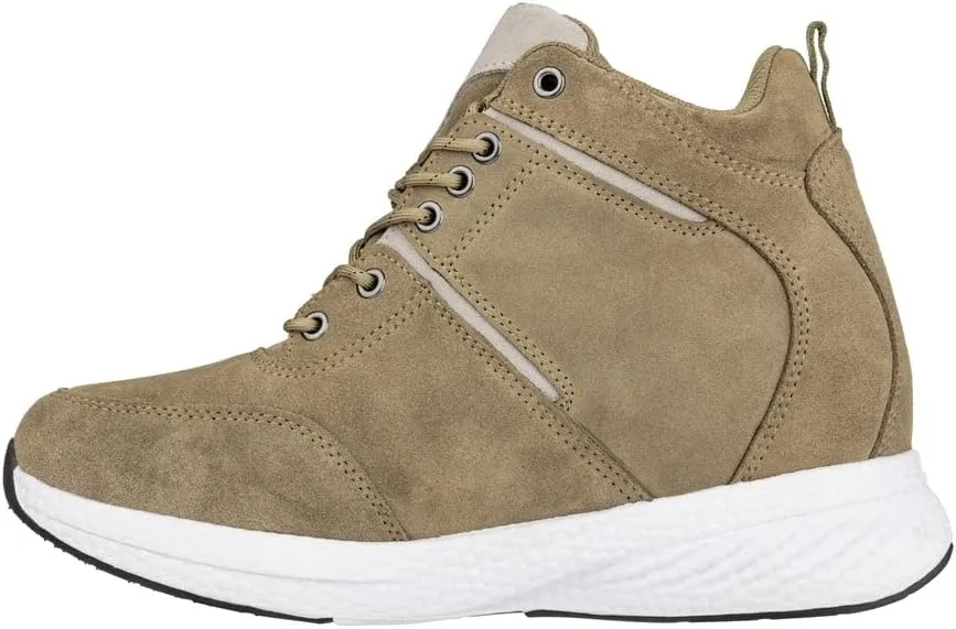 CALTO Men's Invisible Height Increasing Elevator Shoes - Khaki/Grey Fashion High-Top Tech Sneakers - 3.6 Inches Taller - S22819- Size 12 D(M) US