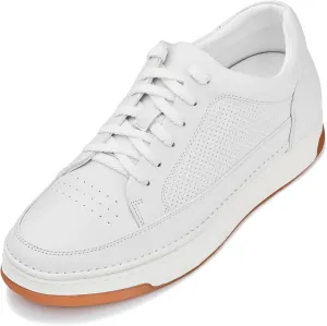 CALTO Men's Invisible Height Increasing Elevator Shoes - White/Off-White & Gum Sole Premium Leather Leather Lace-up Fashion Sneakers - 2.6 Inches Taller - Y7932 - Size 9 D(M) US