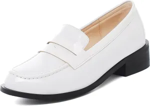 Caradise Women's Patent Leather Loafers Block Heel Slip On Casual Shoes